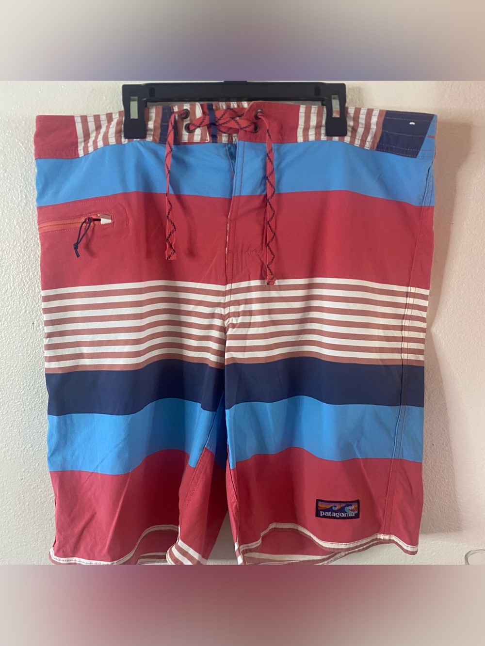 Patagonia Wavefarer Fitz Stripe Board Short Red, Blue & Navy Striped Beach Swim